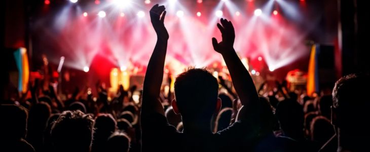 a crowd at a worship festival