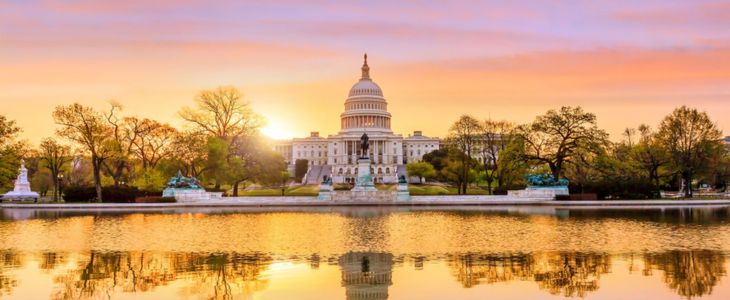 the US capitol building in washington dc at sunset